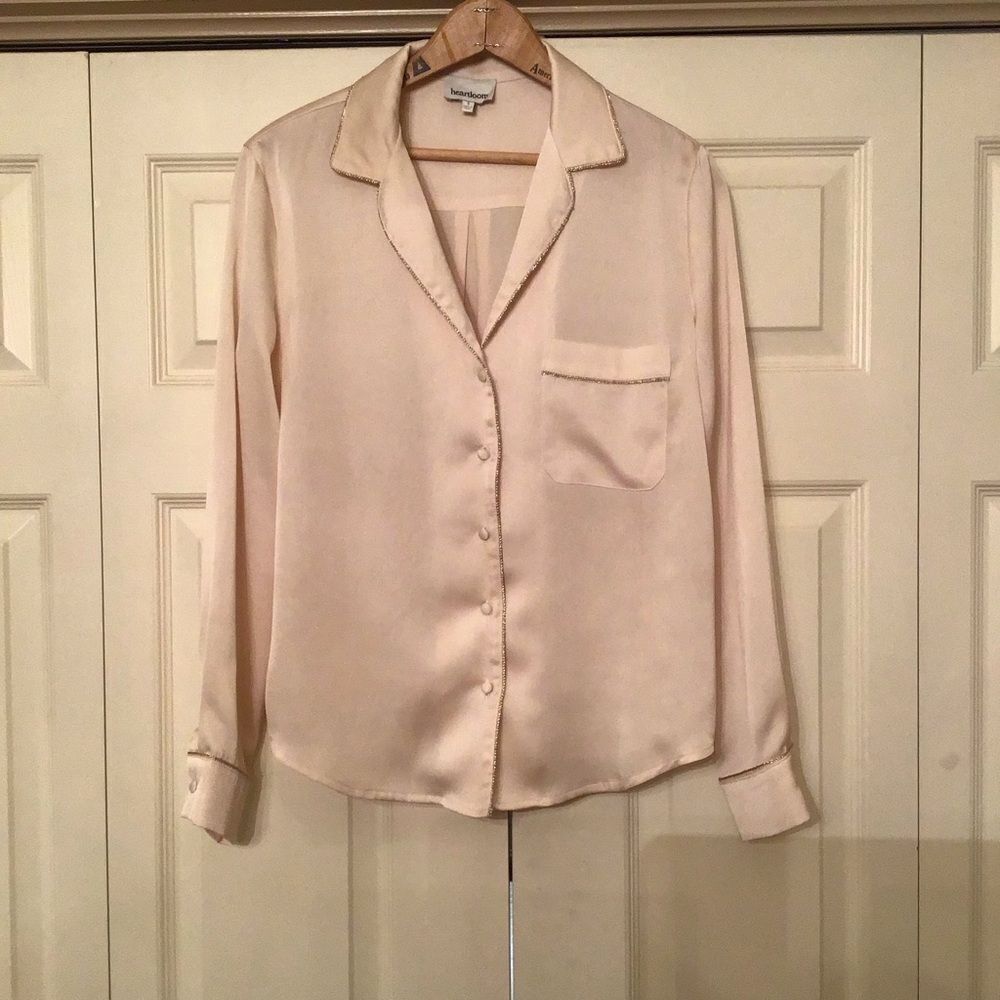 Heartloom 'Ariella' Satin Like Top in Champagne with Silver Trim